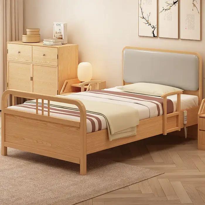 Lit simple en bois pour personnes âgées avec barreaux de sécurité