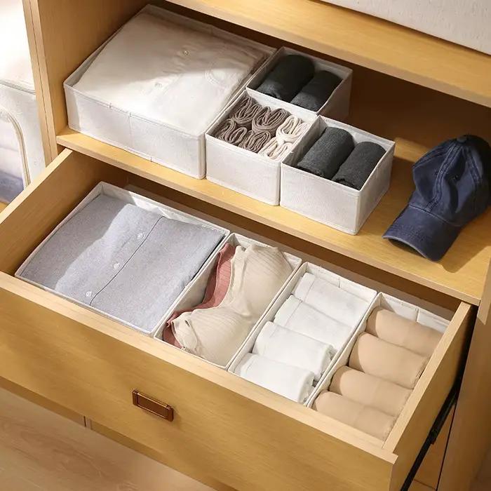 Boîte de rangement en toile pour sous-vêtements et chaussettes organisateur de tiroir et armoire pour garde-robe structurée et élégante