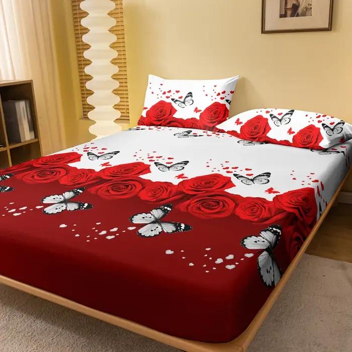 Drap de lit conviviale ré à motif floral et papillon