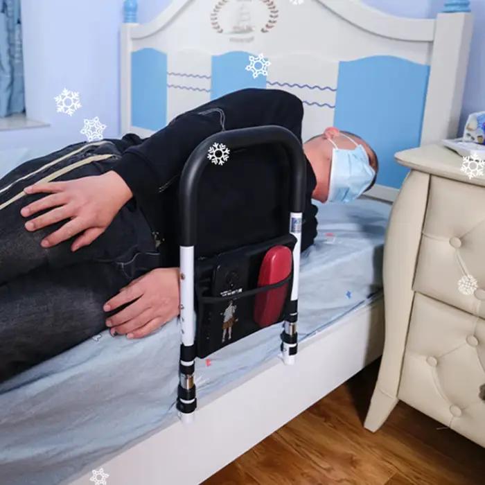 Barre de maintien de lit pour personnes âgées avec poches de rangement