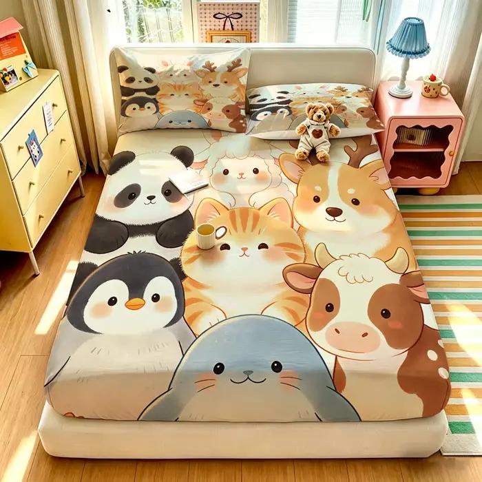 Ensemble de draps de lit imprimés d'animaux mignons de dessin animé
