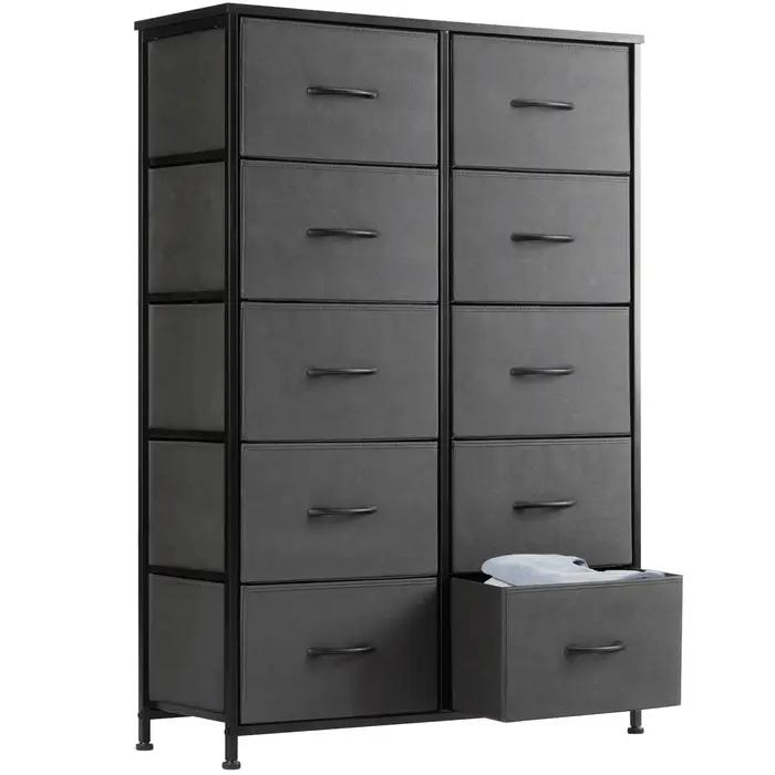 JHK Table de chevet pour chambre à coucher avec 10 tiroirs en tissu armoire cadre en acier placard