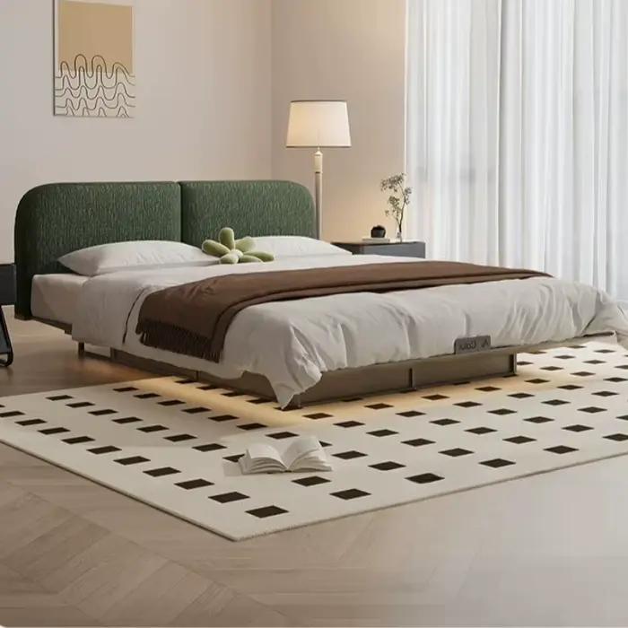Lit flottant moderne 180x200cm avec rangement intégré, cadre en métal, gain de place, lit double futuriste