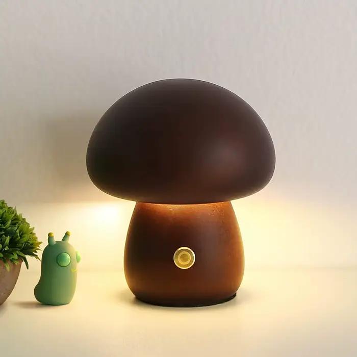 Champignon LED veilleuse réglable en bois chambre lampe de Table de chevet avec interrupteur tactile