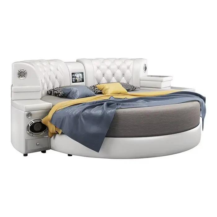 Lit Double rond de luxe rembourré en cuir