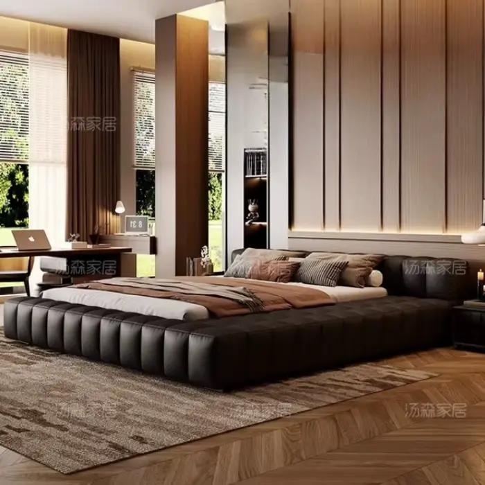 Lit européen noir King Size plate-forme sans tête lit De luxe mince imperméable Cama De Lujo Para dortoir meubles De chambre