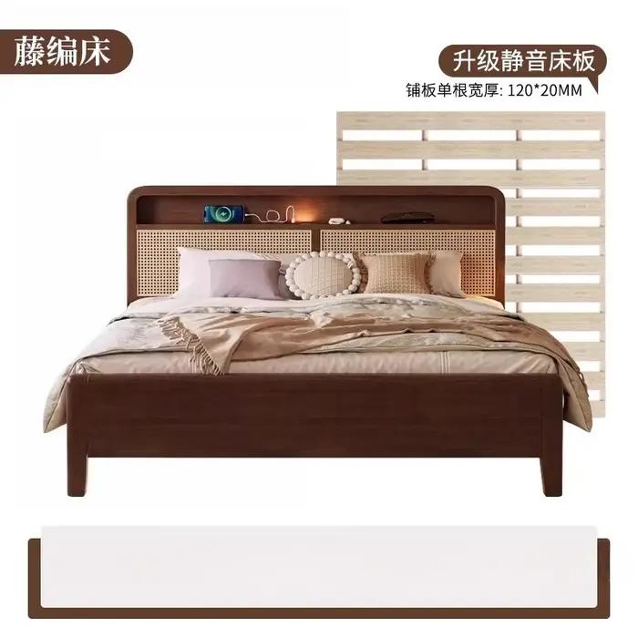 Lit tissé en rotin nordique minimaliste luxe moderne lit Double mortaise Tenon Structure Letto Matrimoniale meubles de chambre