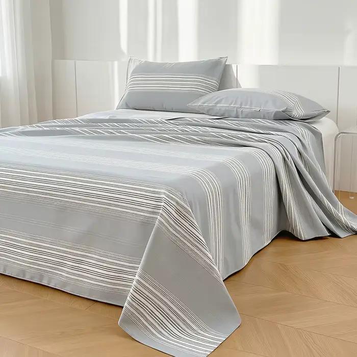 Drap plat 100 % coton à motif écossais pour lit double, confortable, respirant, doux pour la peau, r