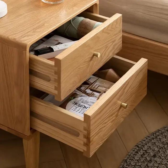 Table de chevet avec tiroirs, entièrement en bois massif, moderne, en chêne, nordique, pour chambre