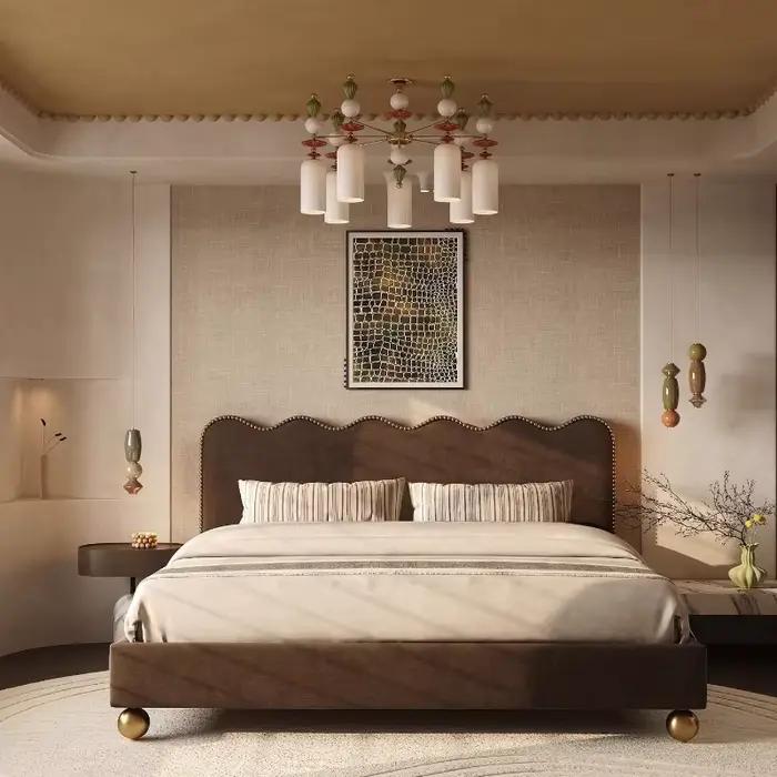 Lit Queen Size en Bois Massif Style Vintage Français, Cadre de Lit Moderne Esthétique, Meuble de Cha
