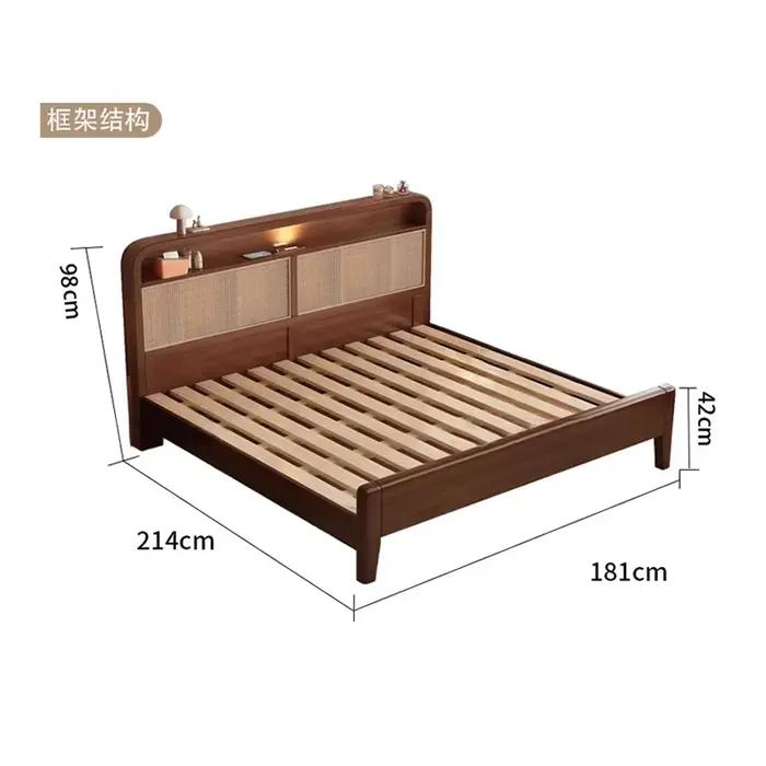 Lit tissé en rotin nordique minimaliste luxe moderne lit Double mortaise Tenon Structure Letto Matrimoniale meubles de chambre