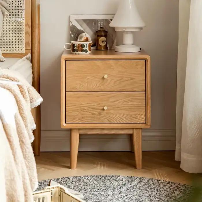 Table de chevet avec tiroirs, entièrement en bois massif, moderne, en chêne, nordique, pour chambre