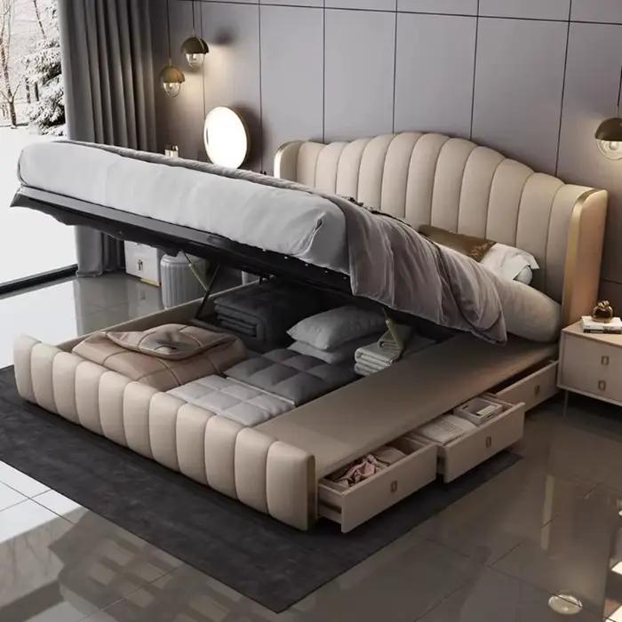 Lit de luxe 2x2, 2 m avec tiroirs de rangement uniques