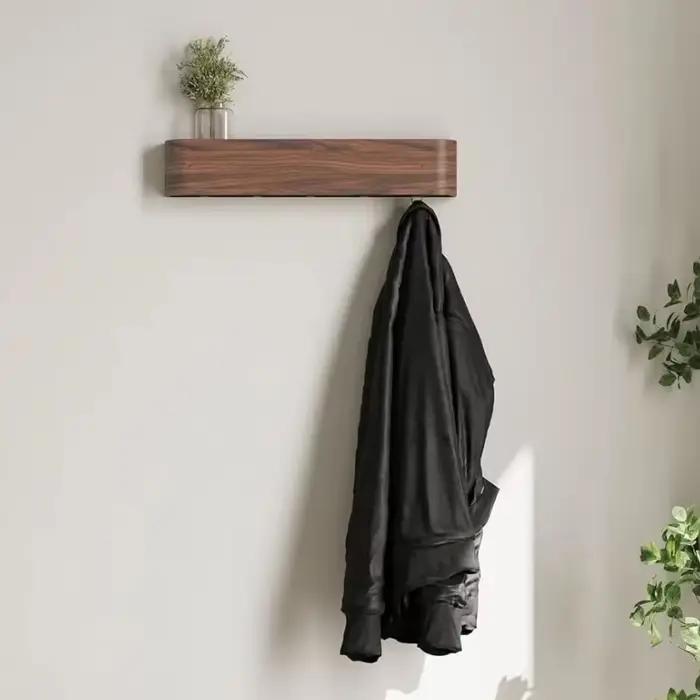 Porte-manteau mural en bois de noyer-cintre esthétique minimaliste moderne