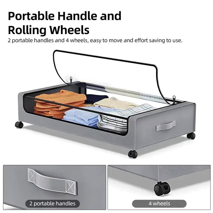 Conteneur de rangement sous lit avec couvercles et roulettes