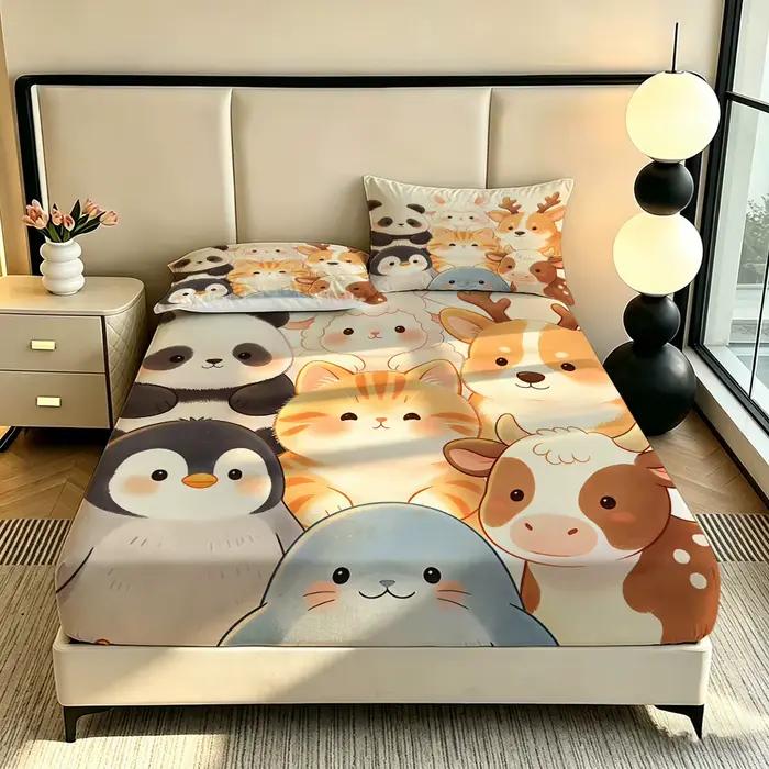 Ensemble de draps de lit imprimés d'animaux mignons de dessin animé