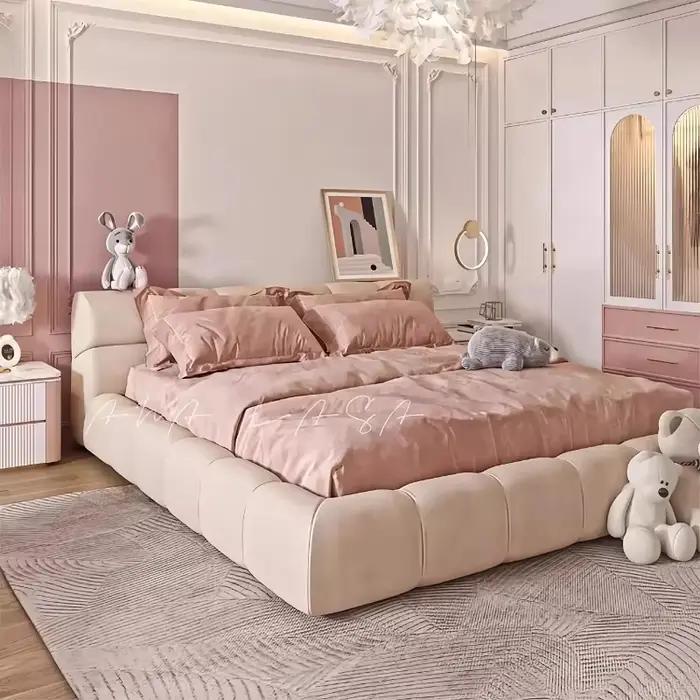 Lit double avec cadre, tête de lit esthétique, tables de chevet pour enfants, rangement intégré, mobilier de salon, accessoires pour la maison