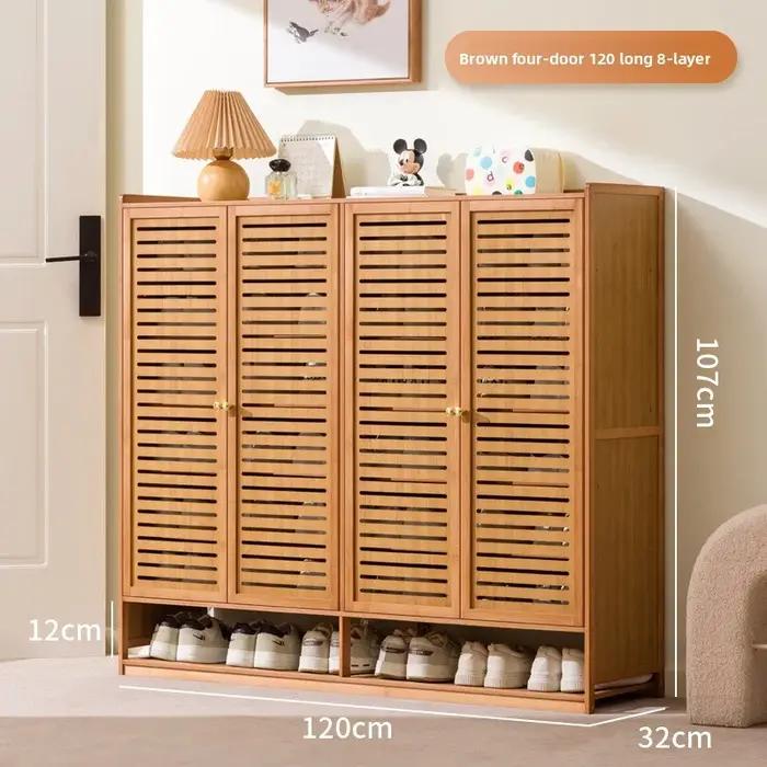 Armoire à chaussures légère et luxueuse en bambou à portes à persiennes