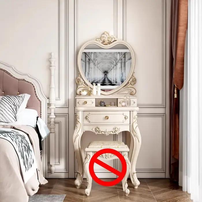 Coiffeuse de chambre à coucher de style français européen pour fille avec miroir LED et chaise