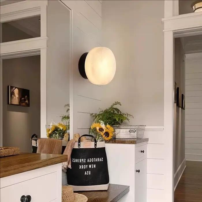 Applique de chevet en marbre espagnol, pierre naturelle, lumière minimaliste LED, lampe de décoration pour couloir et étude