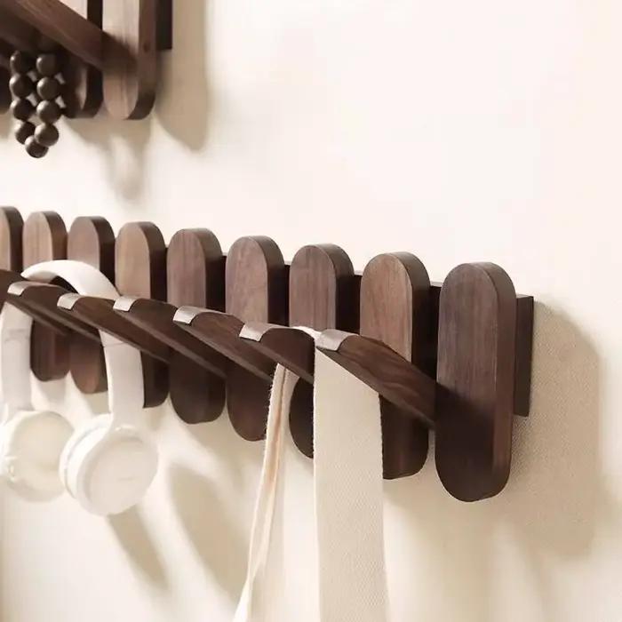 Porte-manteau mural de luxe en bois de noyer, crochets pour vêtements, sac à dos, manteau, pantalon,