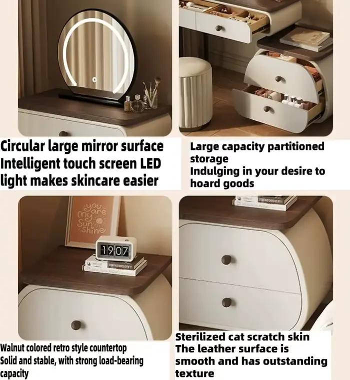 Coiffeuse en bois avec miroir LED et tiroirs de rangement pour chambre d'hôtel et de maison