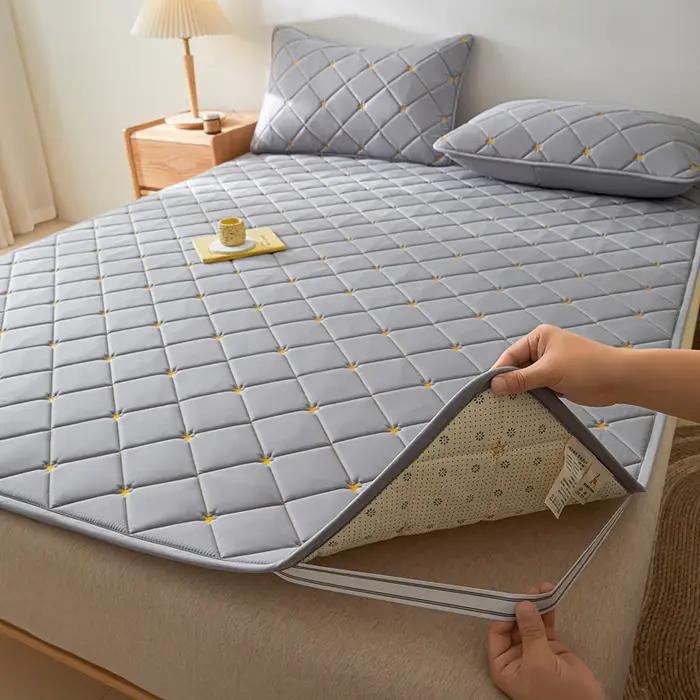 Housse de matelas matelassée de luxe – Souche supérieure brodée 100 % coton