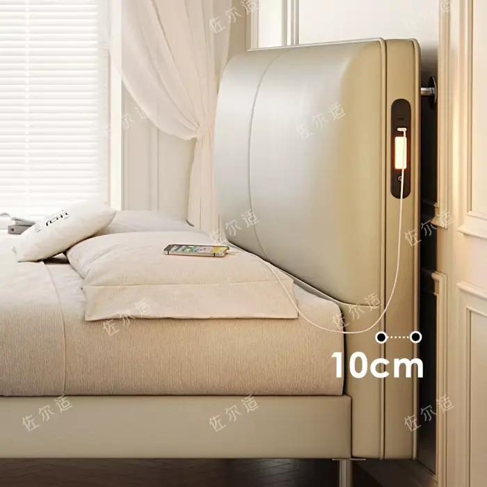Lit Moderne Tendance pour 2 Personnes avec Tête de Lit en Cuir Pleine Fleur