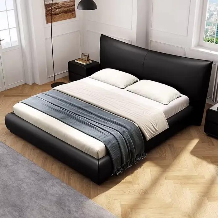 ATUNUS italien minimaliste haut de gamme en cuir de luxe rembourré lit