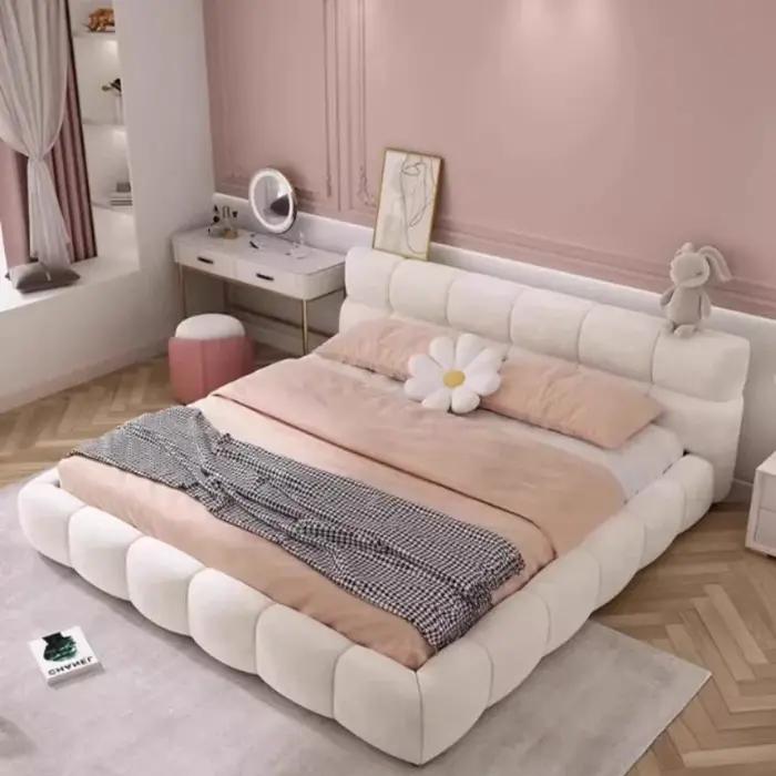 Lit double avec cadre, tête de lit esthétique, tables de chevet pour enfants, rangement intégré, mobilier de salon, accessoires pour la maison