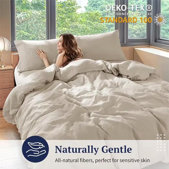 Parure de lit en coton et lin avec housse de couette