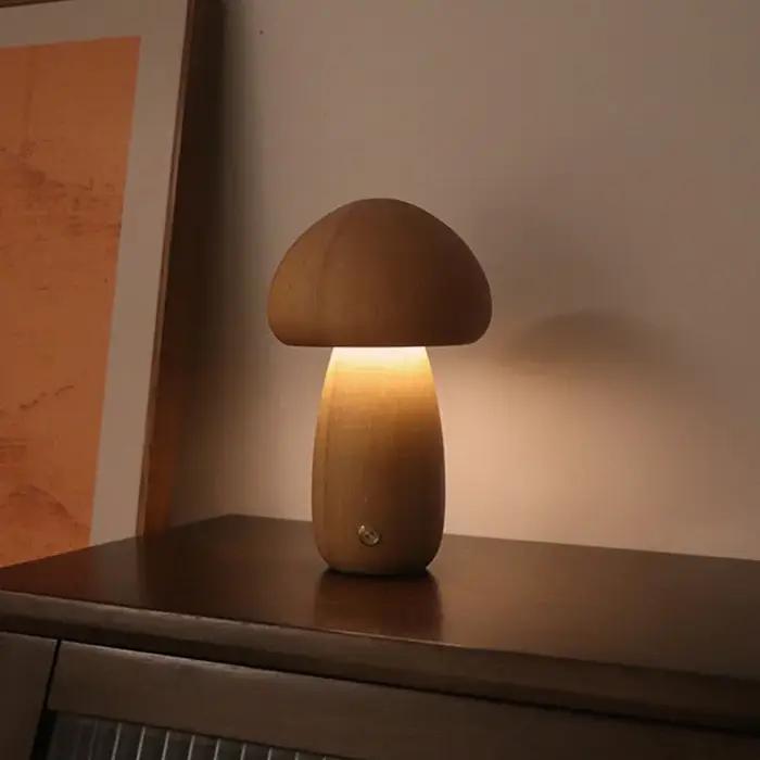 Champignon LED veilleuse réglable en bois chambre lampe de Table de chevet avec interrupteur tactile