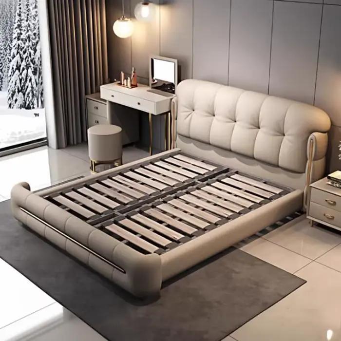 Lit rembourré minimaliste 1,8 m avec cadre, lits king size avec rangement, tables de chevet, mobilie