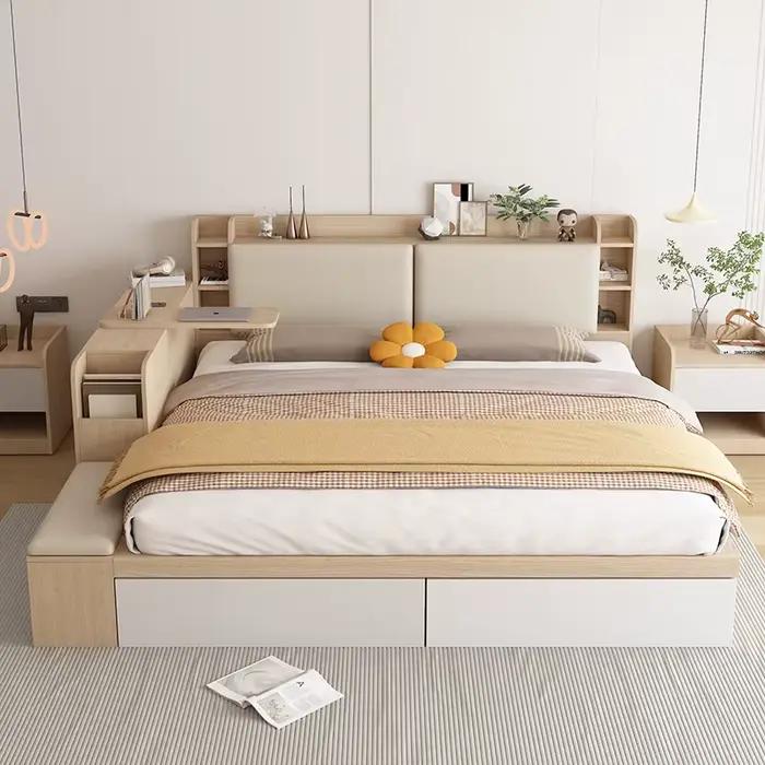 Lit minimaliste en bois esthétique japonais Double espace De rangement lit tables De nuit Tatami Somieres Y Marcos De Cama meubles De chambre
