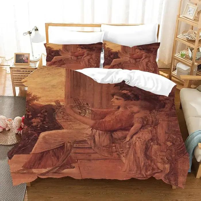 2/3 pièces ange peinture à l'huile ensemble de literie Art ancien housse de couette dessin animé chaud lit
