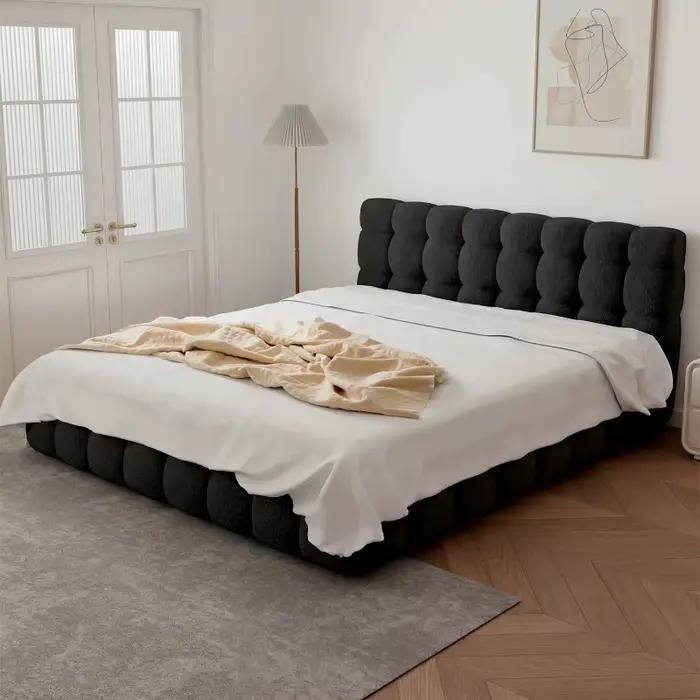 Lit double moderne 180x200cm en bois pour adultes, lit d'hôtel simple, ensemble complet de meubles de chambre à coucher