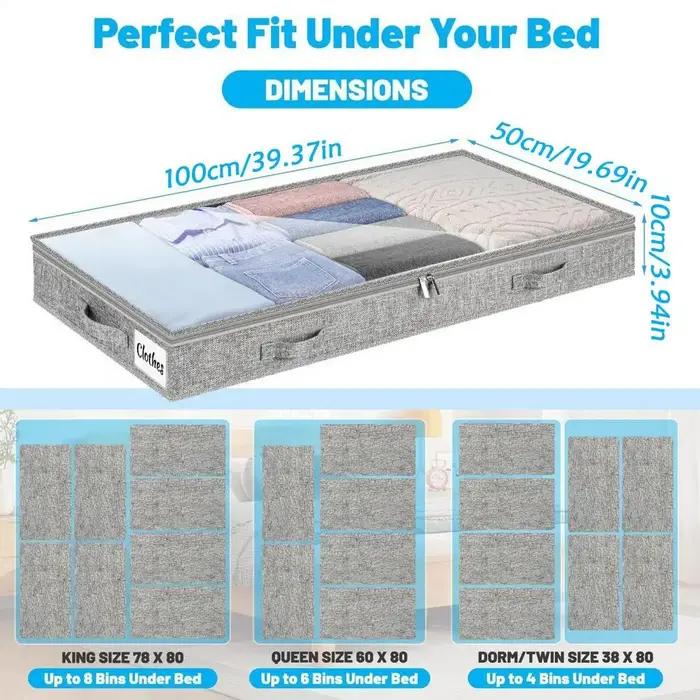 Bacs de rangement roulants sous le lit avec couvercle transparent