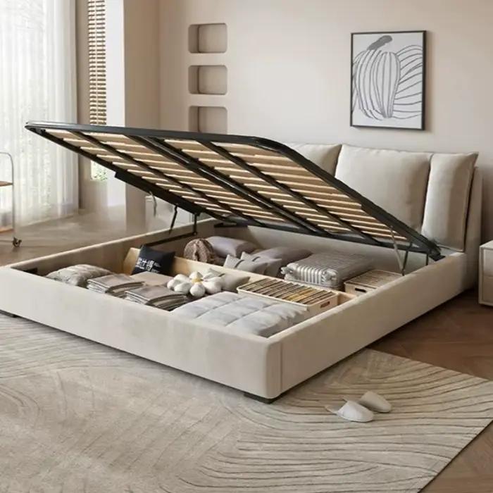 Lit plateforme double king size italien 180x200cm en tissu, simple, pour chambre à coucher, ensemble complet de meubles
