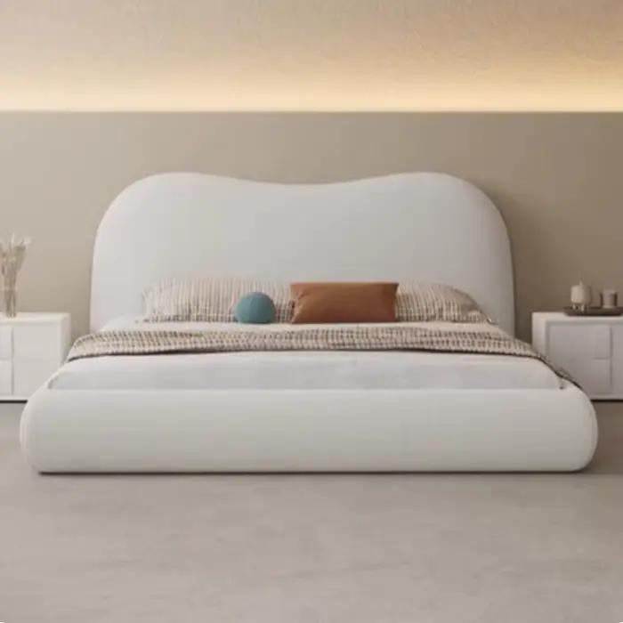 Lit Double Esthétique avec Tête de Lit et Rangement, Lit pour 2 Personnes, Cadre de Lit King Size Mo