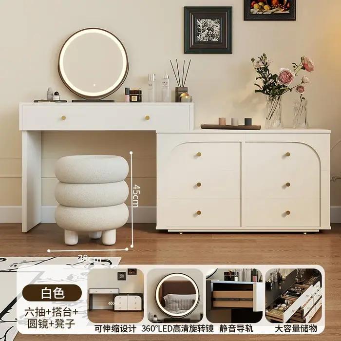 Coiffeuse d'angle rétro française avec miroir et tabouret