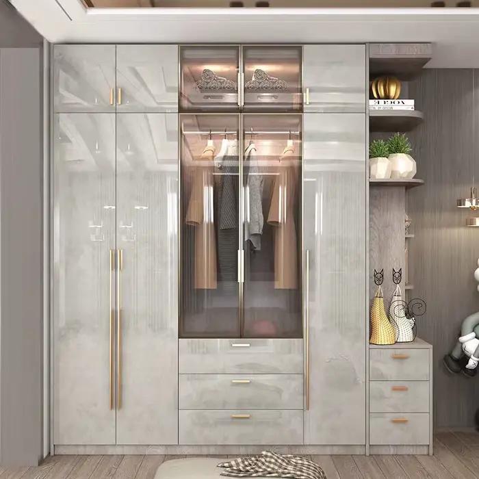 Support armoires de rangement porte en verre étagères organisateurs armoire de luxe chambre rangemen