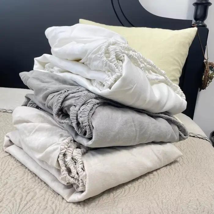 Drap de lit double 100% lin avec bande élastique