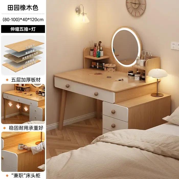 Coiffeuse de chambre à coucher blanche en bois avec miroir