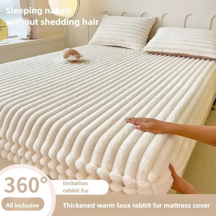 Housse de matelas épaisse en fausse fourrure de lapin