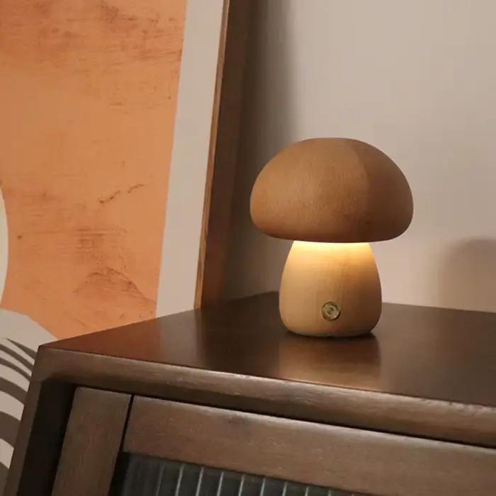 Champignon LED veilleuse réglable en bois chambre lampe de Table de chevet avec interrupteur tactile