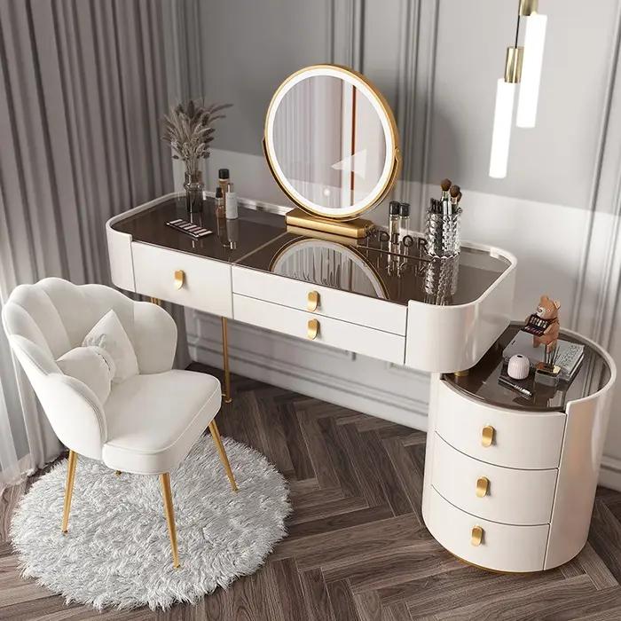 Coiffeuse De luxe moderne tabouret maquillage bois massif blanc