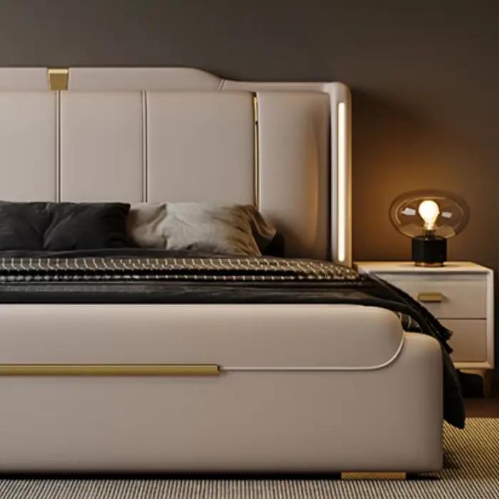 Lit Double Moderne de Luxe Imperméable avec Rangement Multifonctionnel