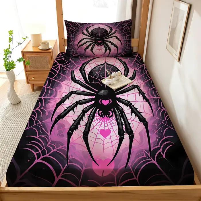 Lot de 3 draps de lit imprimés araignée, sans couture, pour l'été, plusieurs tailles, confortables, décoration de literie, lavables en machine