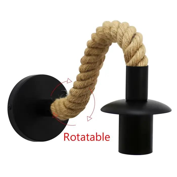 Applique murale industrielle Vintage E27, lampe suspendue en corde de chanvre pour chambre à coucher, chevet, salle à manger, éclairage intérieur, décor