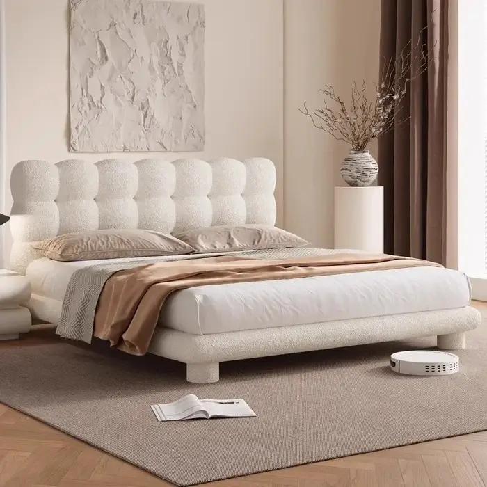 Lit double simple en flanelle blanc